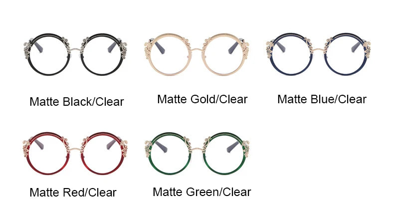 Gold Clear Carving Round Reading Glasses Women Unique Vintage Prescription Eyeglasses Metal Frame Blue Light Blocking Glasses
