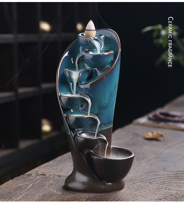 1pc,Handmade Torch Design Waterfall Incense Burner Creative Home Decor Incense Holder Portable Ceramic Censer (Without Incense)