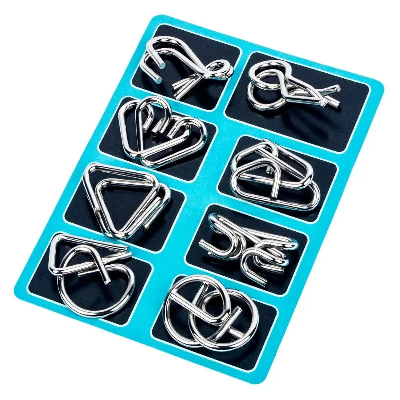 8 Pcs Metal Wire Puzzle Set, Brain Teaser IQ Logic Games for Adults, Challenging Montessori Mind Puzzles for Focus & Skill Train