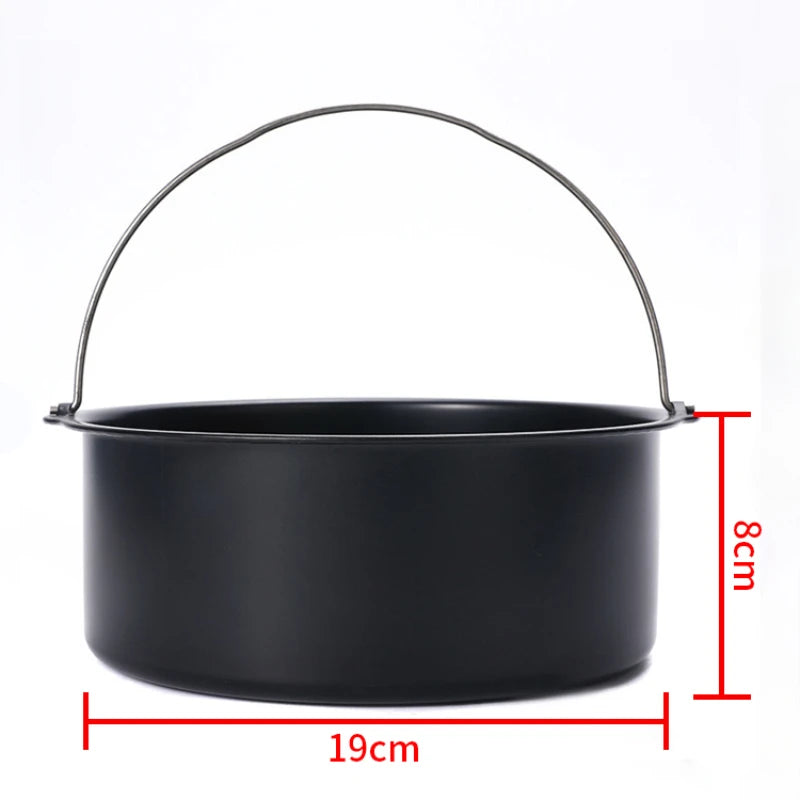 8-inch Round Hand-Held Nonstick Thickening Carbon Steel Air Fryer Cake Basket Baking Mold Barrel Household Baking Accessories