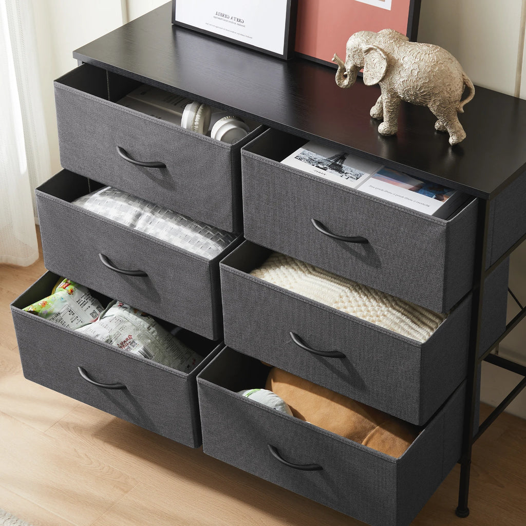 Nightstand With 6 Fabric Drawers