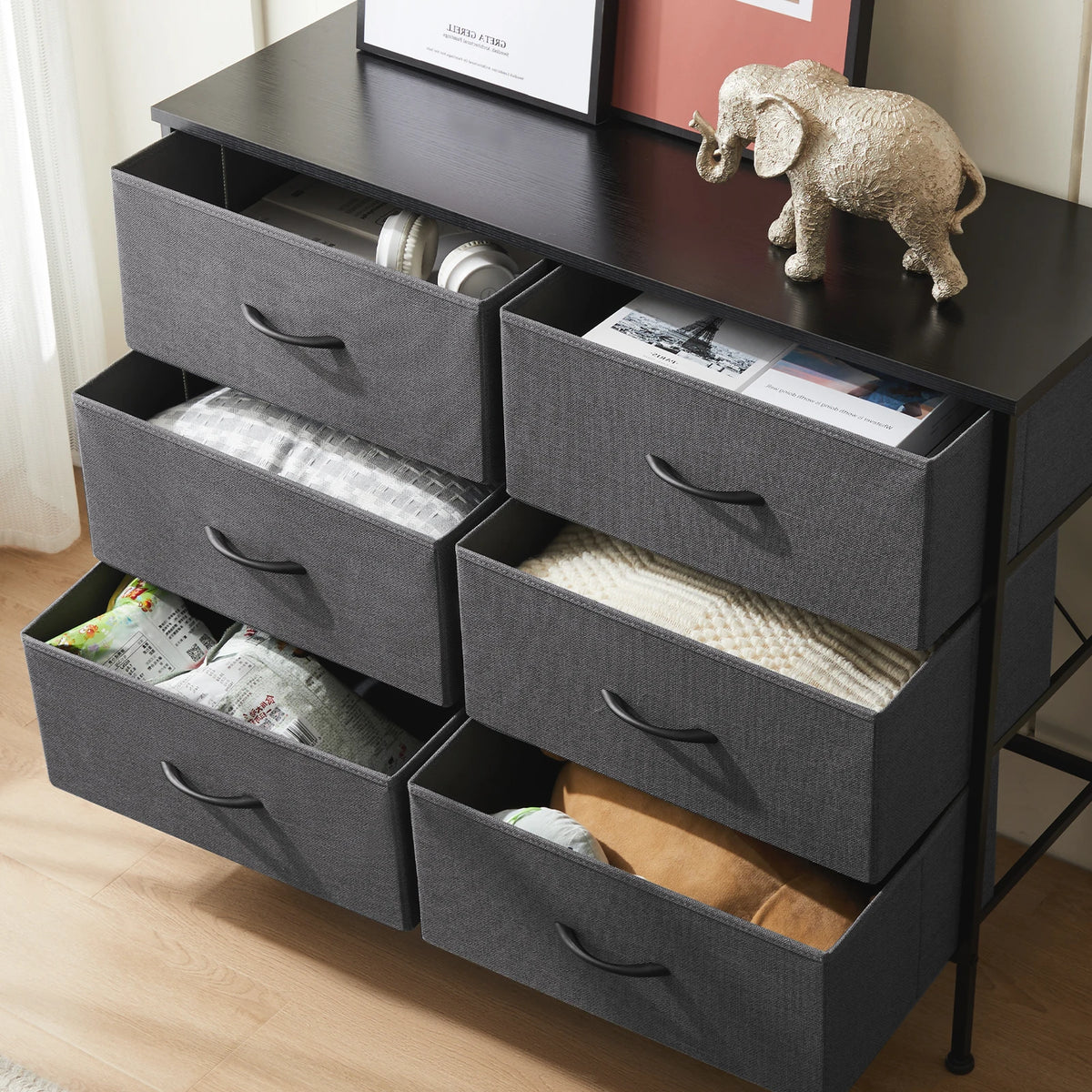 Nightstand With 6 Fabric Drawers