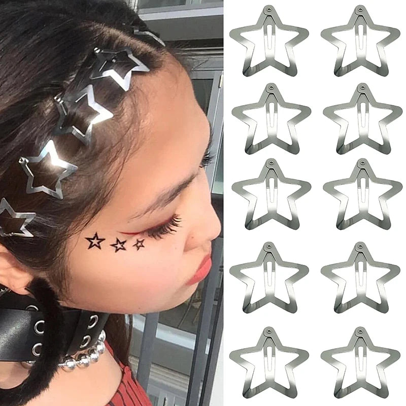 Non-Slip Star Hair Clips Y2K Metal Snap Barrettes Five-Pointed