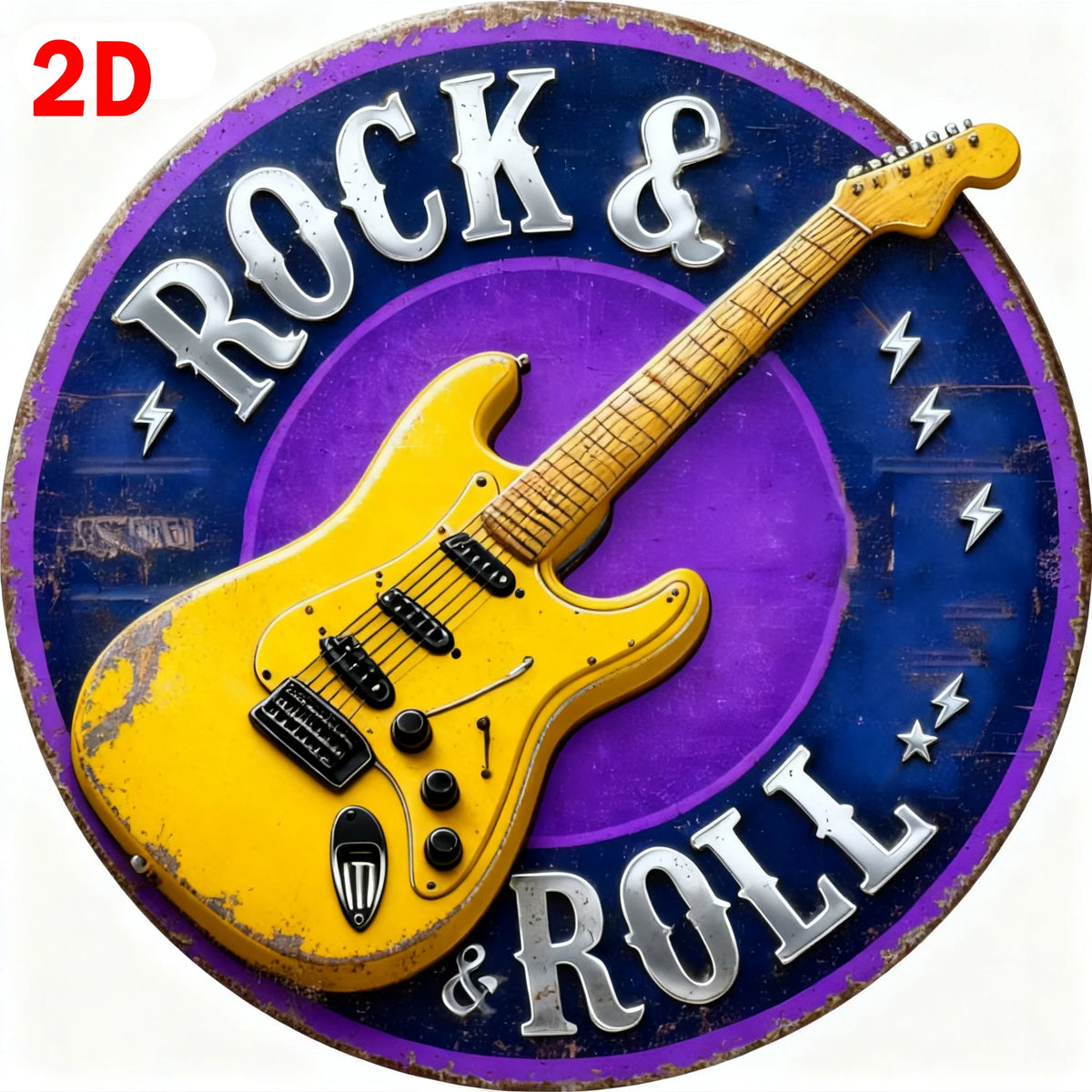 Rock & Roll Guitar Themed Aluminum Metal Tin Sign , Foil Engraved Wall Art Decor - For Home Office - Ideal for Living Room, Bar