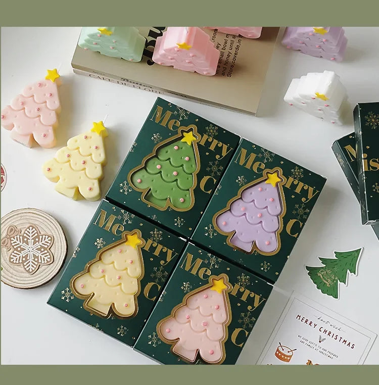 Christmas Scented Candle with Box Mini Christmas Tree Shape Fragrance Candle Home Decor Candle Gift for Friends Women Souvenir