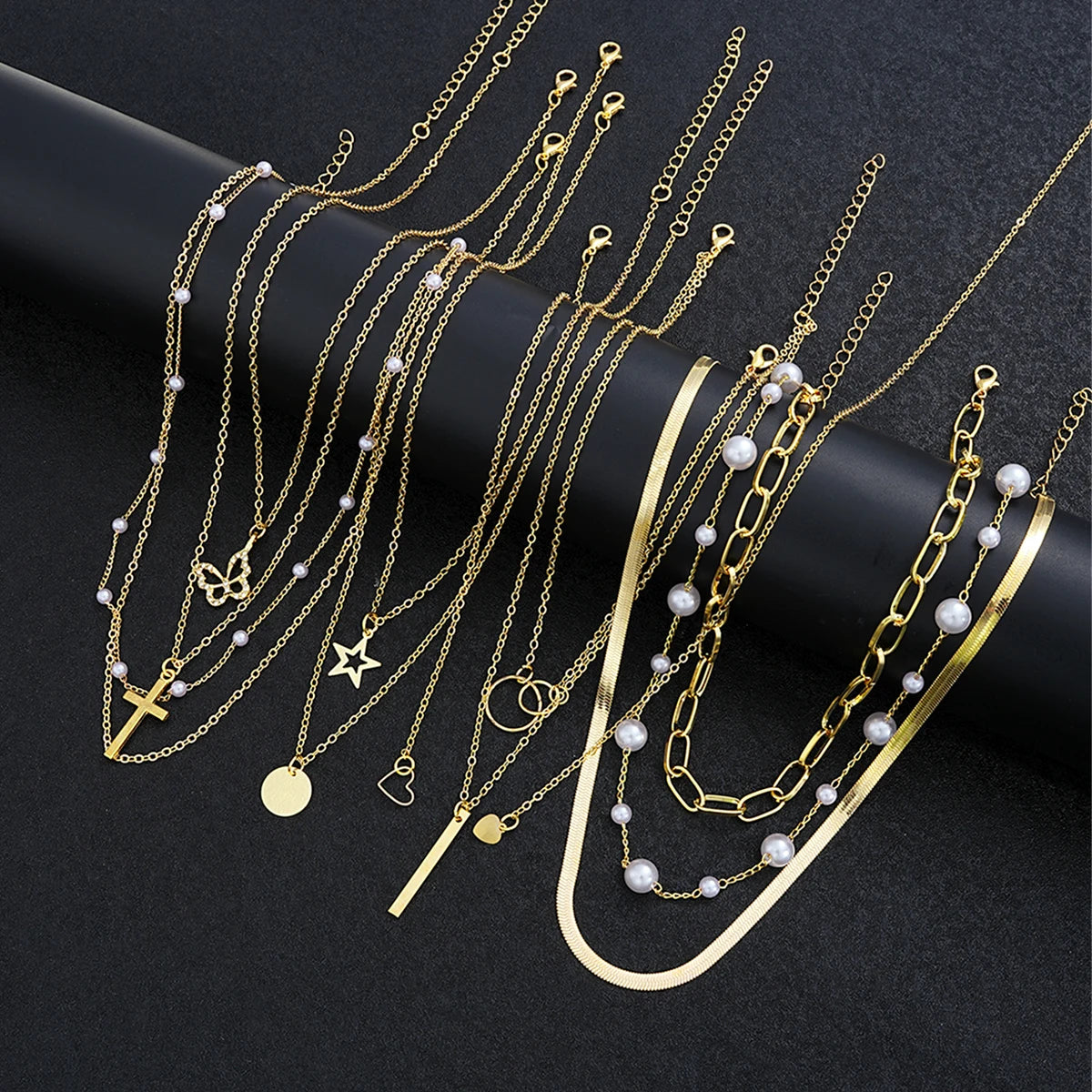 Simple Pearl Choker Necklaces Set for Women Fashion Layered