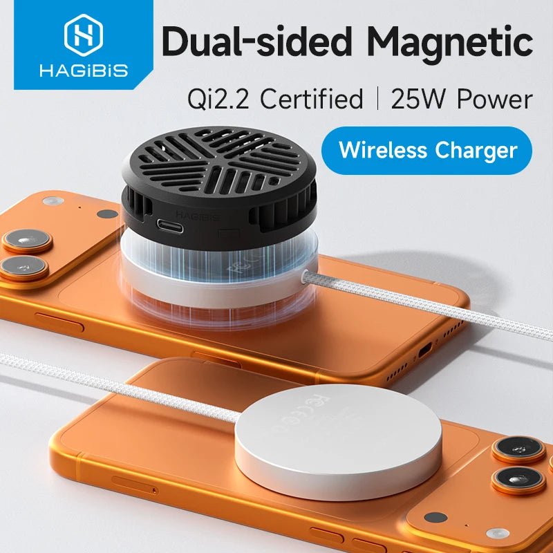 Hagibis Qi2.2 Magnetic Wireless Charger Dual-sided Magnetic 25W Fast Charging Pad for MagSafe iPhone 17/16/15/14 Pro Airpods Car