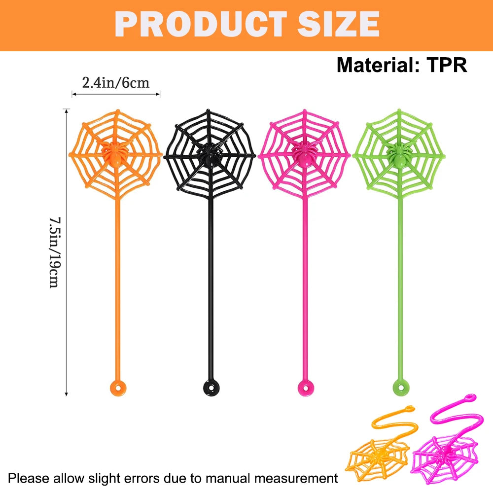 8/12/24Pcs Spider Party Favor Colorful Sticky Hands Spider Web Classroom Prizes Halloween Party Favor Spider Theme Birthday Gift