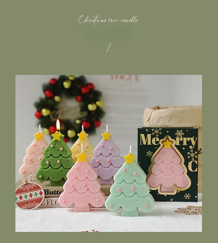 Christmas Scented Candle with Box Mini Christmas Tree Shape Fragrance Candle Home Decor Candle Gift for Friends Women Souvenir