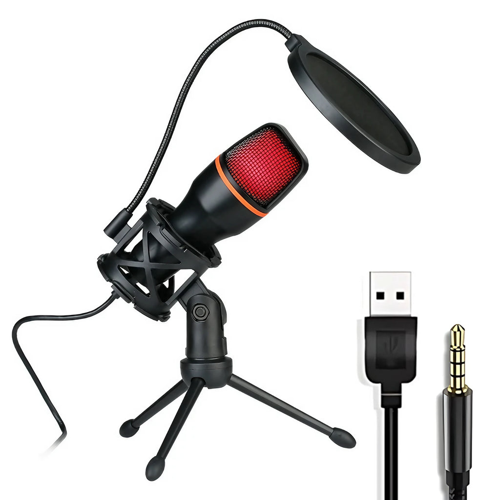 Professional Condenser Microphone Kit with Tripod Stand RGB Lighting