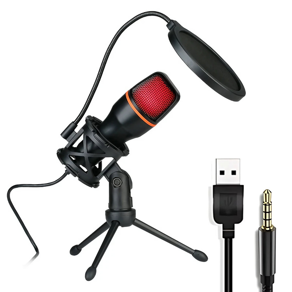 Professional Condenser Microphone Kit with Tripod Stand RGB Lighting