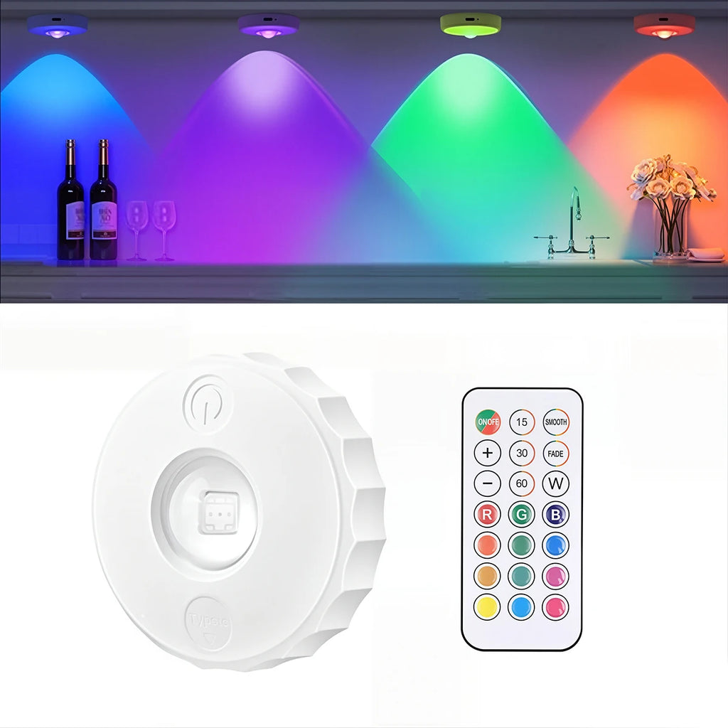 RGB LED Under Cabinet Lights with Remote Control USB Rechargeable Wireless Dimmable Night Lamp LED Light for Home Wardrobe Light