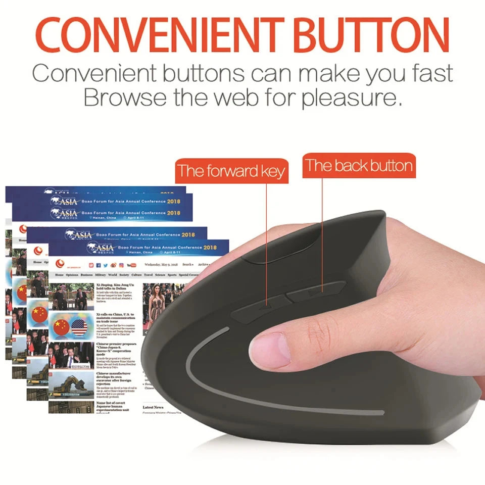 Vertical Wireless USB Mouse Ergonomic Rechargeable Portable PC Gamer