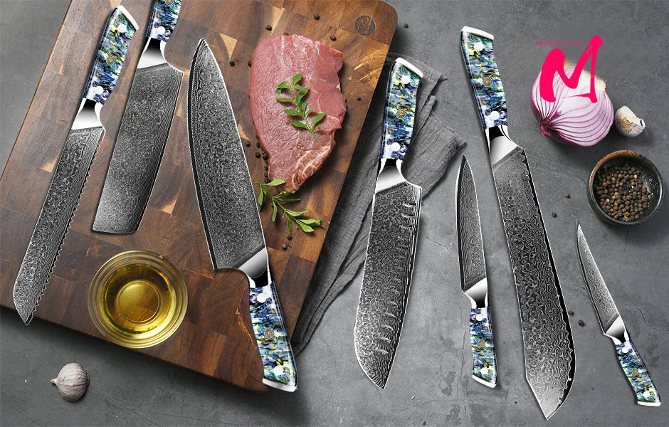 Damascus Knife Chef Knife Japanes VG10 67 Layer Steel Cleaver Paring Bread Knife Lasting Sharp Abalone Shell Handle Kitchen Gift