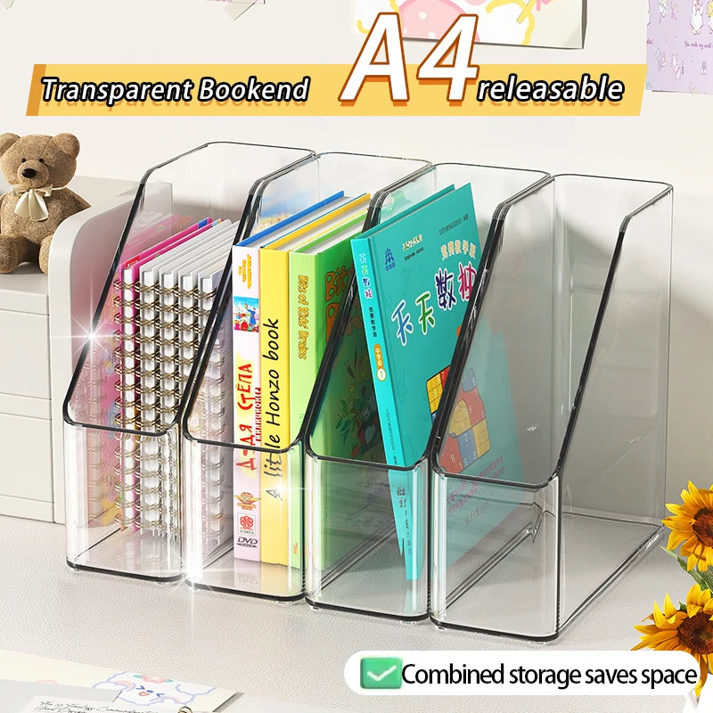 Vertical File Holder, Clear PET Desk Organizer and Storage Bins Holding for Magazines, Binders, Notebooks, Envelopes, Multi-purp
