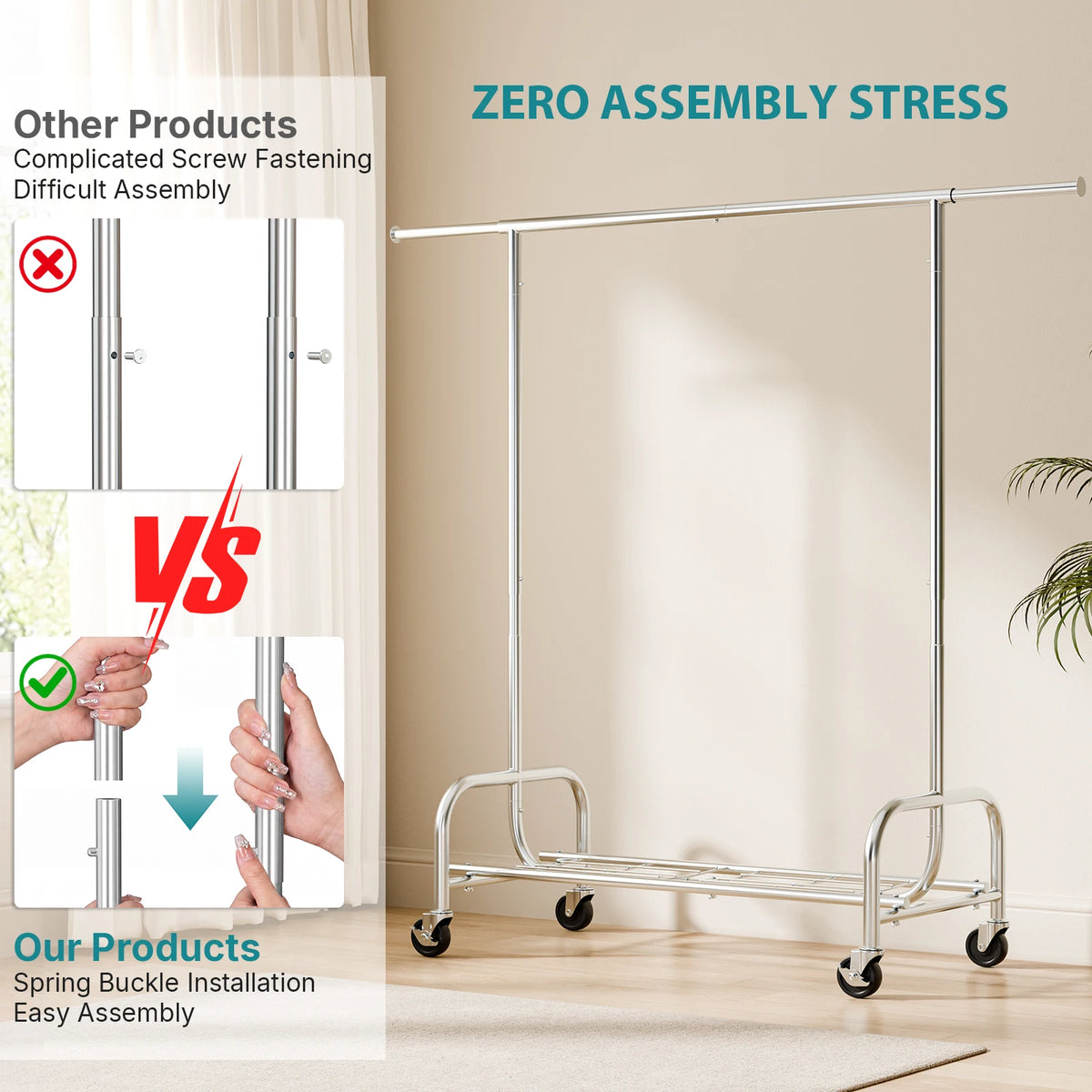 MCQ 70IN Heavy Duty Clothes Racks with Wheels Entryway
