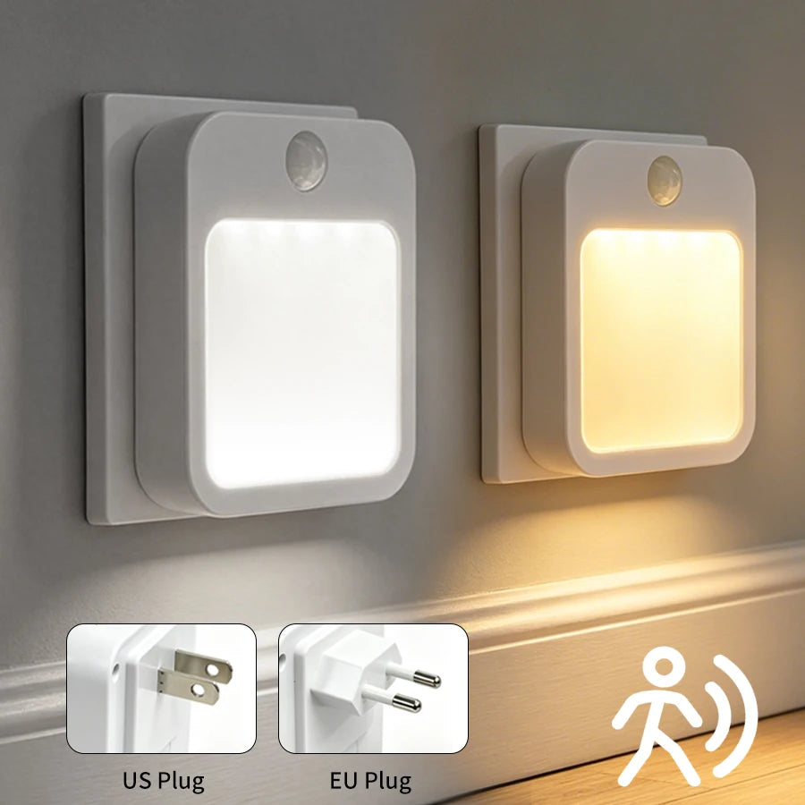 LED Lights Motion Sensor Cabinet Night Light Plug into Wall Dimmable Bedroom Lamps Bathroom Hallway Stairs Closet Kitchen Light