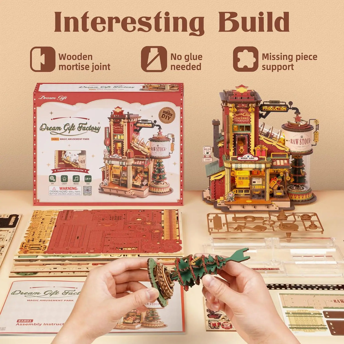Robotime Wooden Music Box Christmas Dream Gift Factory 3D