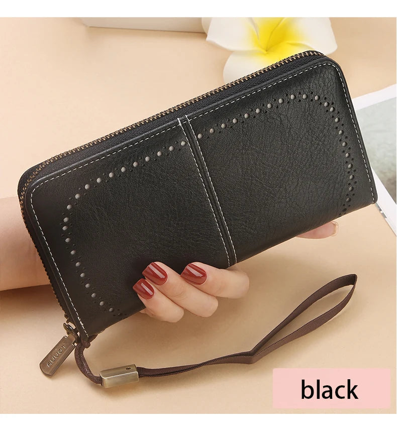 RFID anti-theft long wallet for men and women; 2025 cross-border new version; large capacity mobile phone bag; vintage hollowedo