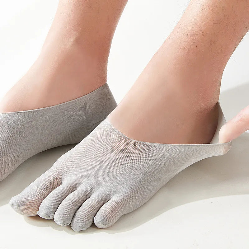 3 Pairs Men Invisible Toe Socks Thin Velvet Breathable Elastic Silicone Non-slip Five Finger Sock Comfortable Casual Slipper Sox