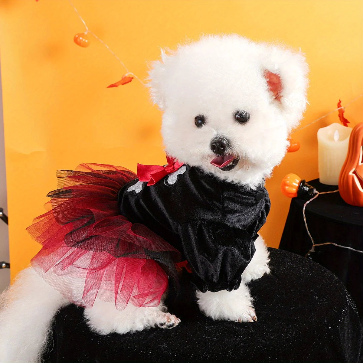 Halloween Pirate Wedding Dress Pet Clothes Dog Cat Black Thermal Dress Funny Red Skull Splicing Open Button Dress