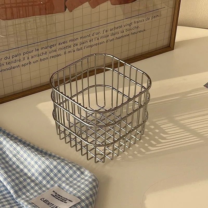 Metal Desktop Storage Basket Box Office Cosmetics Makeup Storage Box Desk Organizer Stationery Kitchen Items