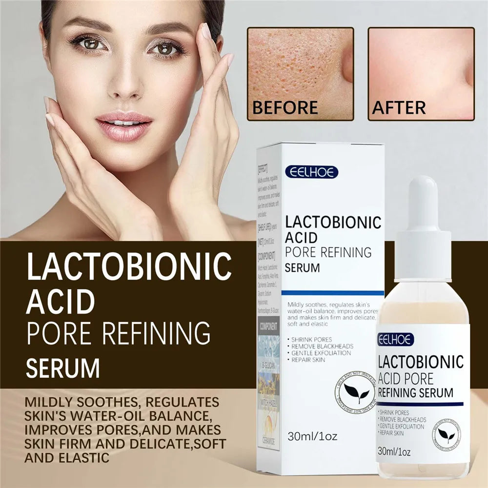 EELHOE Lactobionic Acid Pore Shrink Face Serum Skin Repair Clean Blackheads Acne Skin Care Lasting Moisturizing Korean Cosmetic