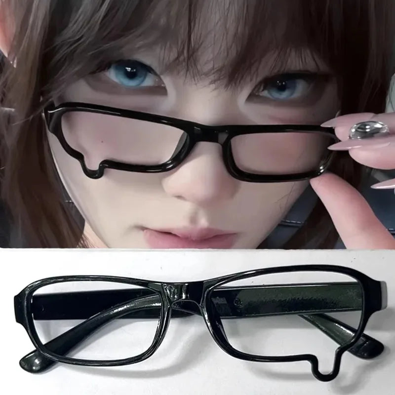 Y2K Anime Without lenses Glasses Dripping Tears Black Frame Unisex Retro Fashion Eyewear Cosplay Cute Accessories