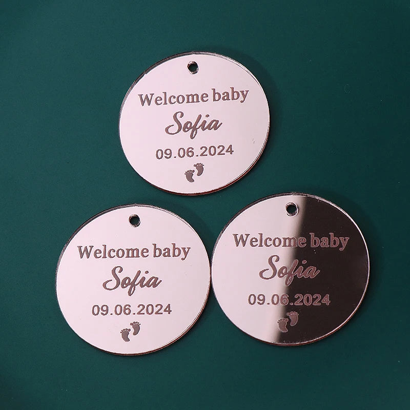 Personalized Mirror Acrylic Tags For Wedding Engagement Custom Baptism Wedding Name Baby Baptism Mirror Decoration Gift Tags