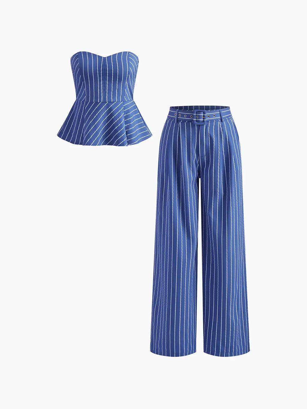 Stripe Belted Pants Set Elegant Bandage Wide Leg Pants Suit Office Lady Clothing Two Piece Set With Pants