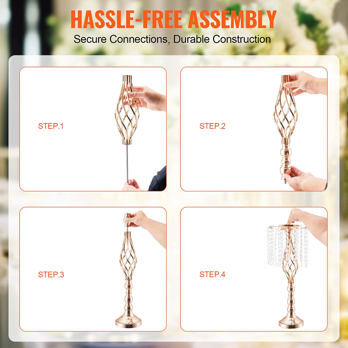 SucceBuy Tall Crystal Wedding Flower Stand Metal Wedding Centerpiece