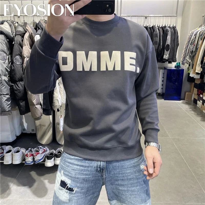 Long Sleeve Men's Pullover Hoodie Autumn Winter New Letter Printing Sweater Casual Harajuku Round Neck Plush Sweatshirt Top