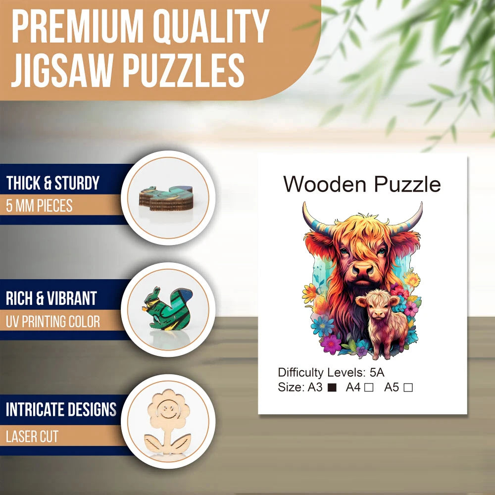 Cow Wooden Puzzle for Jigsaw Lover, Uniquely Stress Relieves Toys, Christmas Birthday Gift Home Decor Family Game