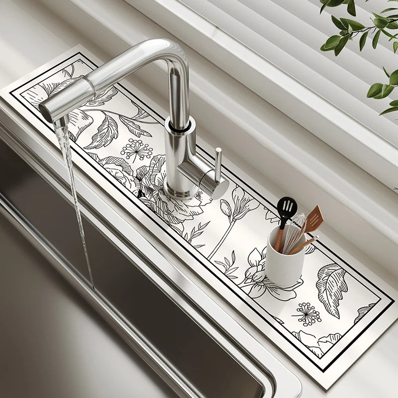 Kitchen Sink Faucet Mat Absorbent Faucet Splash Guard Drain Pad Bathroom Countertop Protector Diatomite Faucet Rug Washable