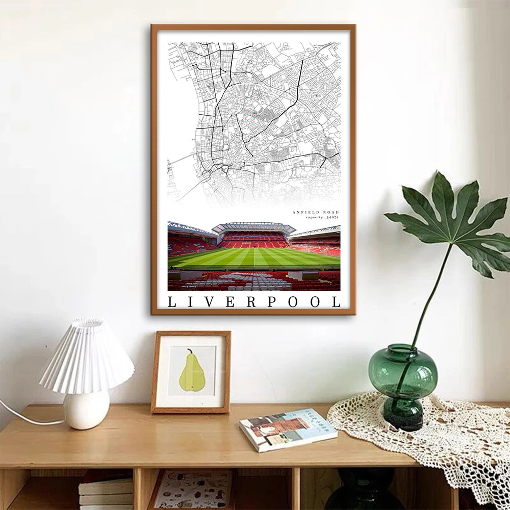 Football Poster Clubs Map Liverpool Manchester Football Stadium Poster Wall Art Canvas Painting for Living Room Home Decor
