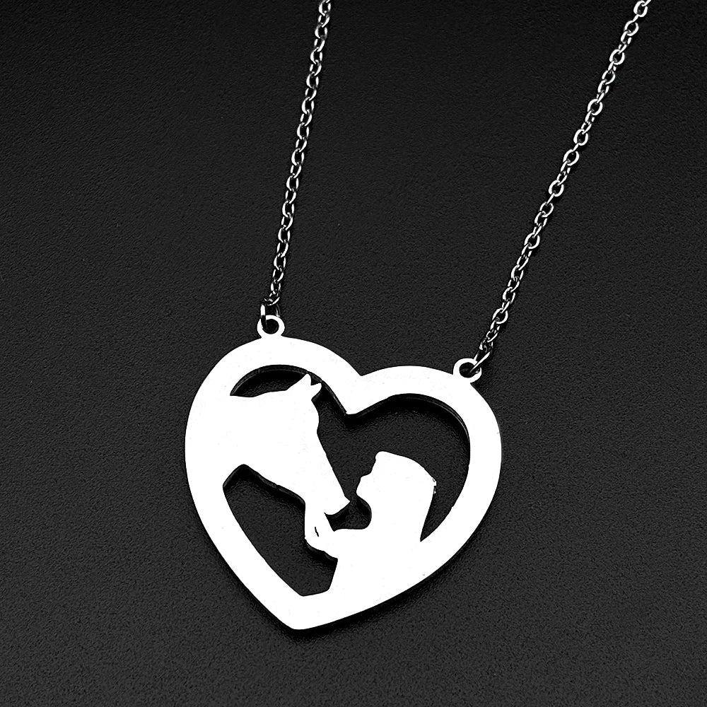 Girl Princess Horse Heart Chain For Women Men Stainless Steel Gold Color Pony Love Animal Fashion Pendant Necklace Jewelry Gifts