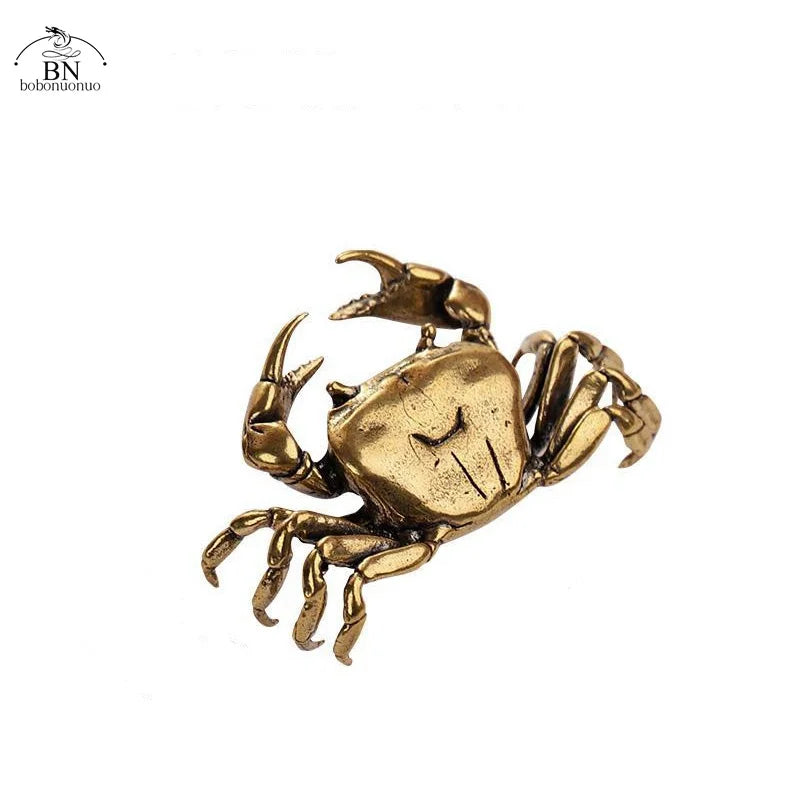 60G Brass Crab Small Statue Ornament Copper Handmade Antique Animal Miniature Figurine Office Desk Decoration Home Decor Craft