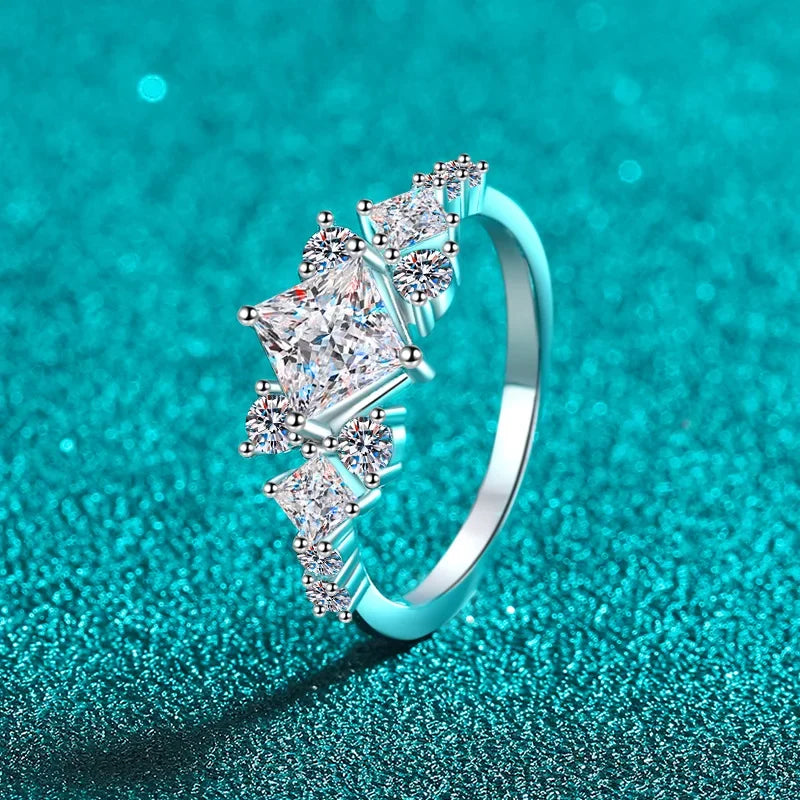 925 Silver D-Color Princess Cut Moissanite Ring