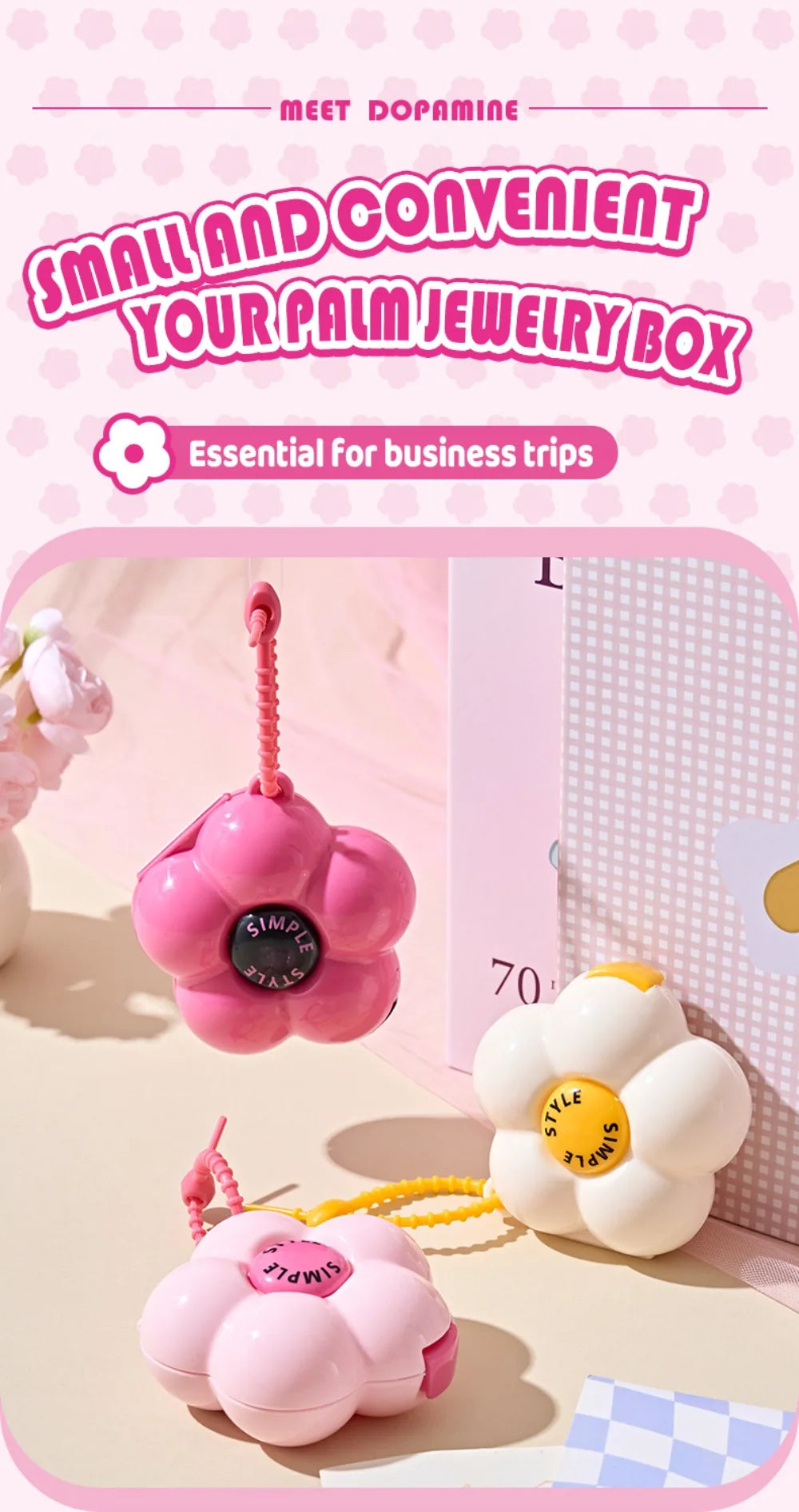 Cute Flowers Storage Box Pendant Dopamine with Dividers Jewelry Case Waterproof Plastic Medicine Box Travel