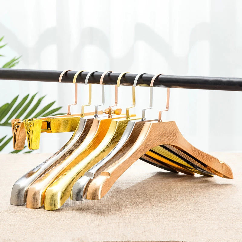 5PCS Gold Non-Slip Clothes Hanger,Adult Suit Hangers with 3CM Wide Shoulder,Closet Storage Rack for Coat T-Shirts Sweater Pants