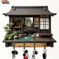 2D Retro Japanese-Style Wooden Key Hook Multi-Functional Home Key Holder for Porch Wall Decoration And Kitchen Storage