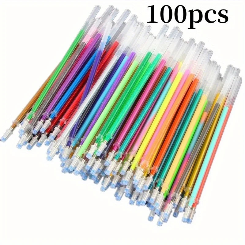 100pcs 1.0mm Glitter Pen Refills Set Flash Multicolor Gel Pen
