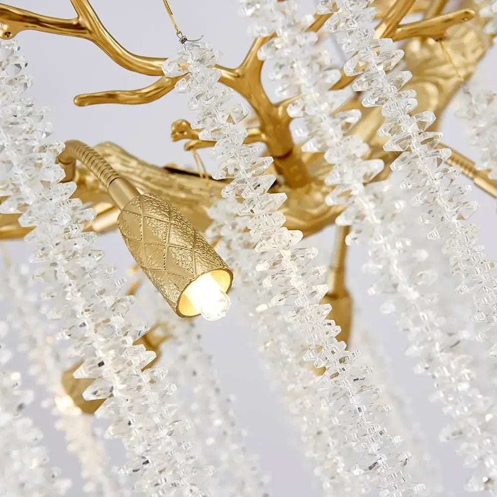 Artpad Luxury Round Crystal Chandelier Dining Room Bedroom Branch Crystal Hanging Pendant Chandelier for Kitchen Living Room