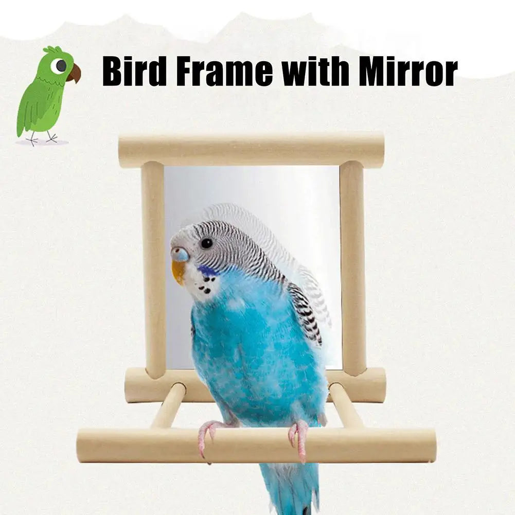 Bird Wooden Mirror Hanging Swing Interactive Play Toys for Parrot Budgies Parakeet Cockatiel Conure Lovebird Cage Accessories