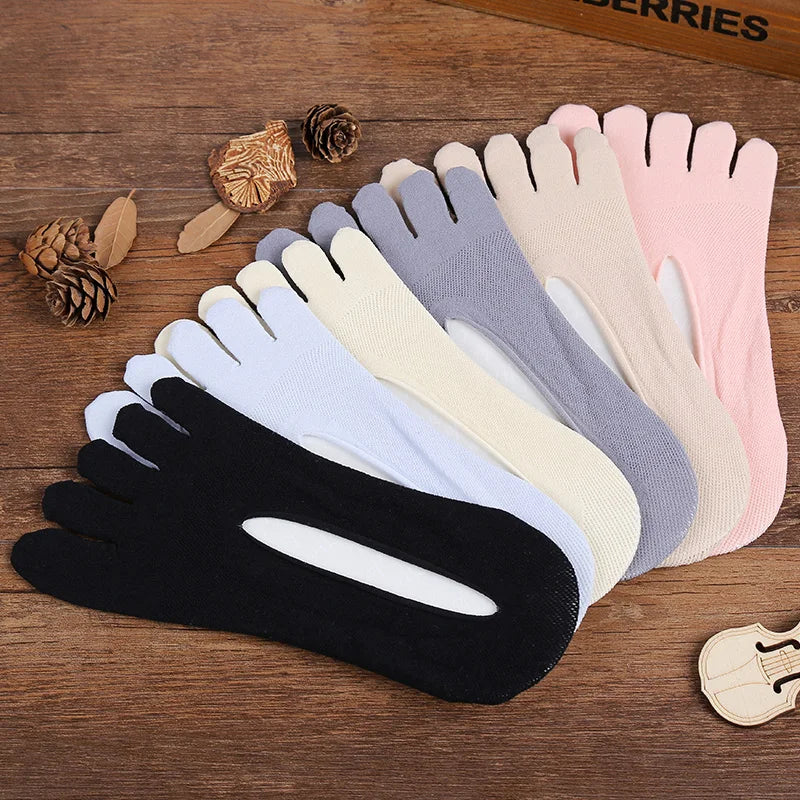 3 Pairs/Lot Five Finger Summer Invisible Toe Cotton Thin Solid Soft Shallow Mouth Breathable Deodorant No Show Woman's Socks