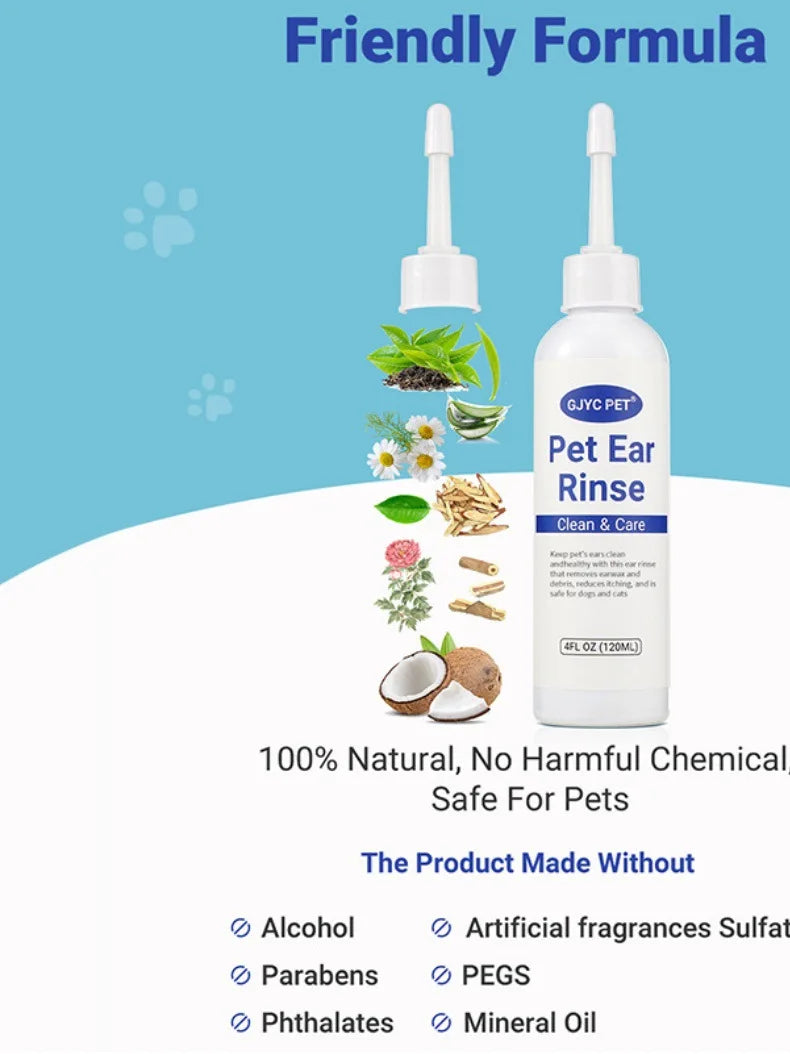 Ear Cleaner Drops for Cats Dogs Gentle Earwax Removal Mite Prevention with Hypoallergenic Formula 120ml Safe Ear Rinse Solution