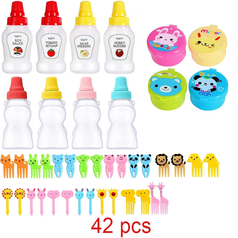 Mini Fruit Forks For Children Kids Cute Animal Food Picks Snack Toothpicks With Vegetable Cutter Set Silicone Lunch Box Dividers