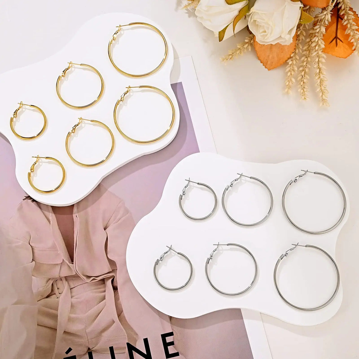 3 Pairs Hyperbole Big Gold Color Metal Hoop Earrings