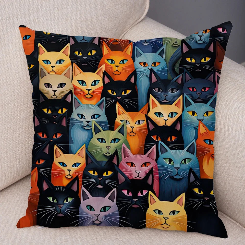 Cute Pet Hello Cat Cushion Cover Double Print Soft Plush Pillowcase for Sofa Home Car Decor Cartoon Animal Pillows Case 45x45cm