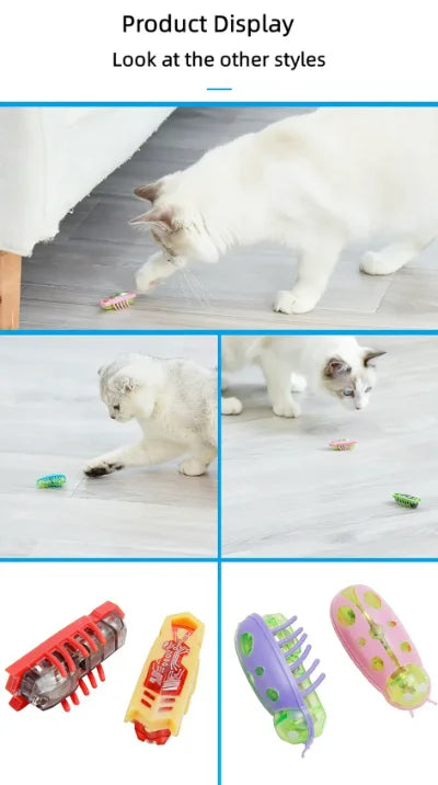 Pet interactive mini electric nano insect cat toy automatic obstacle avoidance and flipping toy battery driven Beetle toy